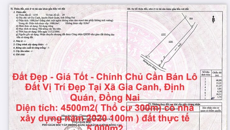 Đất Đẹp - Giá Tốt - Chính Chủ Cần Bán Lô Đất Vị Trí Đẹp Tại Xã Gia Canh, Định Quán, Đồng Nai